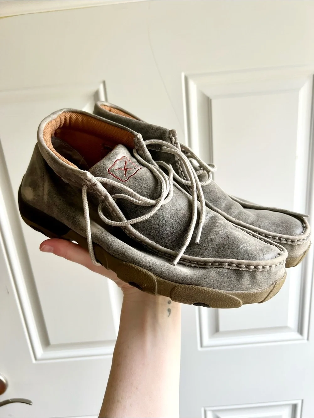 Twisted X Men's Chukka Leather Driving Moc Shoes in Grey
